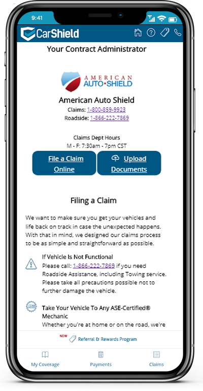 CarSHield American Auto Shield on mobile